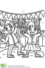 Coloriage d'enfants en f&ecirc;te pour le 14&nbsp;juillet