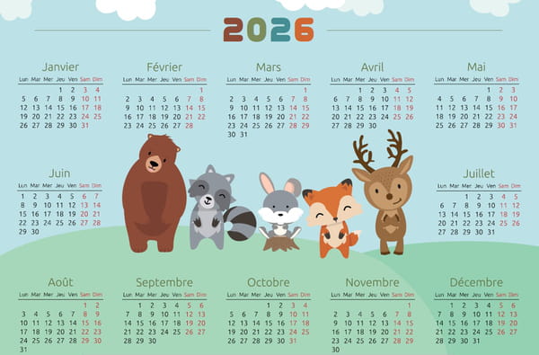 calendrier-2026-animaux-forêt