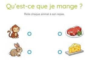 Qui mange quoi&nbsp;? Relie les animaux &agrave; leur repas