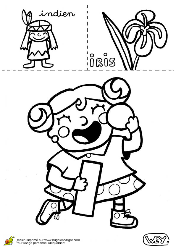 Coloriage lettre i indien iris