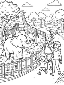 Coloriage d'une famille au zoo