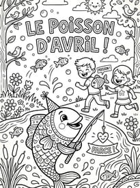 Coloriage d'un poisson d'avril qui p&ecirc;che