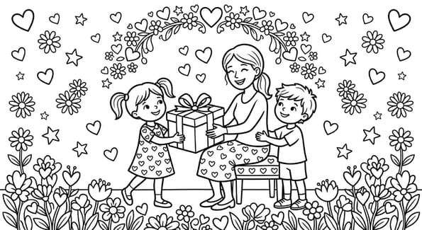 Coloriage cadeau &agrave; maman pour la f&ecirc;te des m&egrave;res