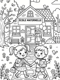 Coloriage de rentr&eacute;e &agrave; la maternelle