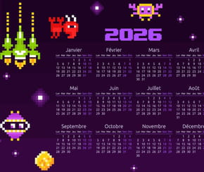 Calendrier 2026&nbsp;&agrave; imprimer&nbsp;sur le th&egrave;me du&nbsp;Pixel Art