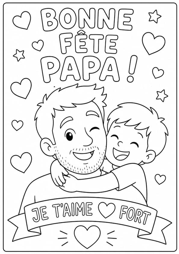 Coloriage "bonne f&ecirc;te papa je t'aime fort"