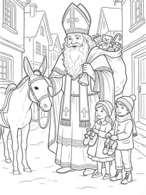 Coloriage de Saint-Nicolas et son âne