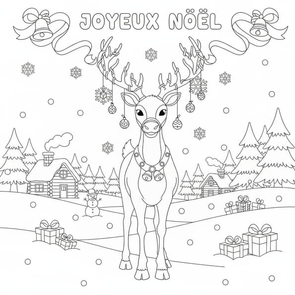 Renne de Noël sous la neige