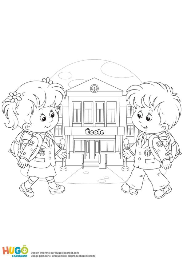 Coloriage de deux écoliers qui retournent à l'école