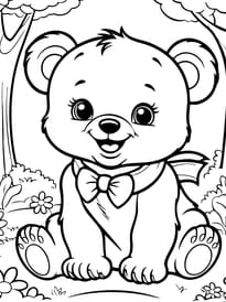 Coloriage d'un adorable petit ours dans les bois