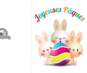 Carte de P&acirc;ques avec trois lapins &agrave; imprimer