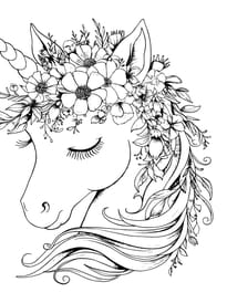 Magnifique licorne &agrave; la crini&egrave;re orn&eacute;e de fleurs