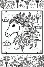 Coloriage du Nouvel An chinois&nbsp;: le signe du Cheval &agrave; l'honneur