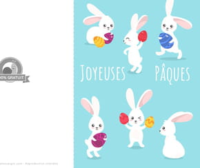 Carte de P&acirc;ques avec des lapins qui font la chasse aux &oelig;ufs