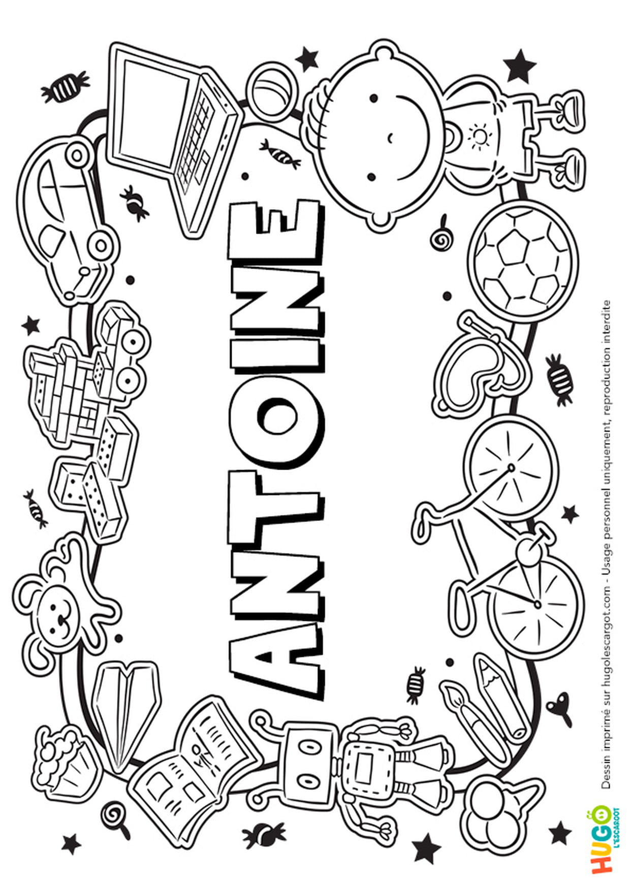 Boîte Métal à Prénom Antoine - Boîte à Souvenirs Enfant - Dimensions 10x6.5x2.8 Cm - Avec Jeu Ludique Inclus