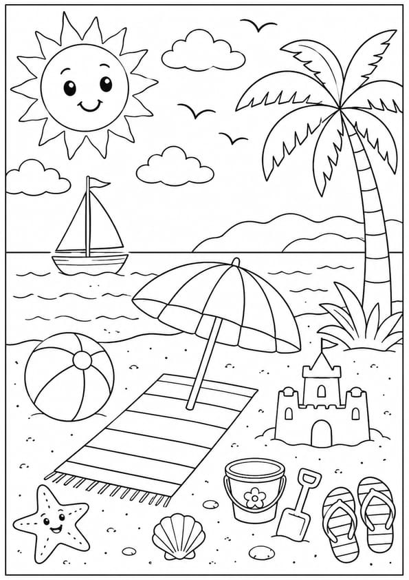 Coloriage parasol sur la plage