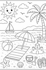 Coloriage parasol sur la plage