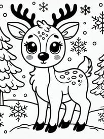 Coloriage d'un renne dans une forêt de sapins