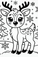 Coloriage d'un renne dans une forêt de sapins