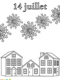 Coloriage maisons en f&ecirc;te pour le 14&nbsp;juillet