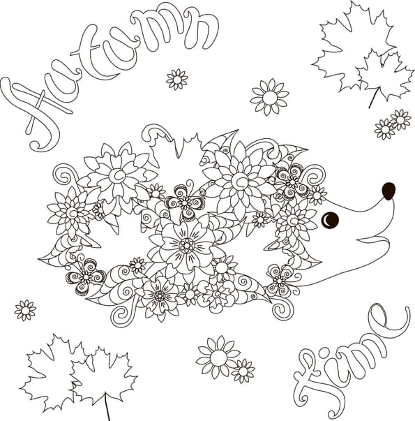 Coloriage h&eacute;risson en fleurs
