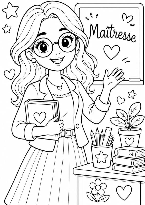 Coloriage jolie ma&icirc;tresse