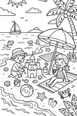 Coloriage des enfants &agrave; la plage