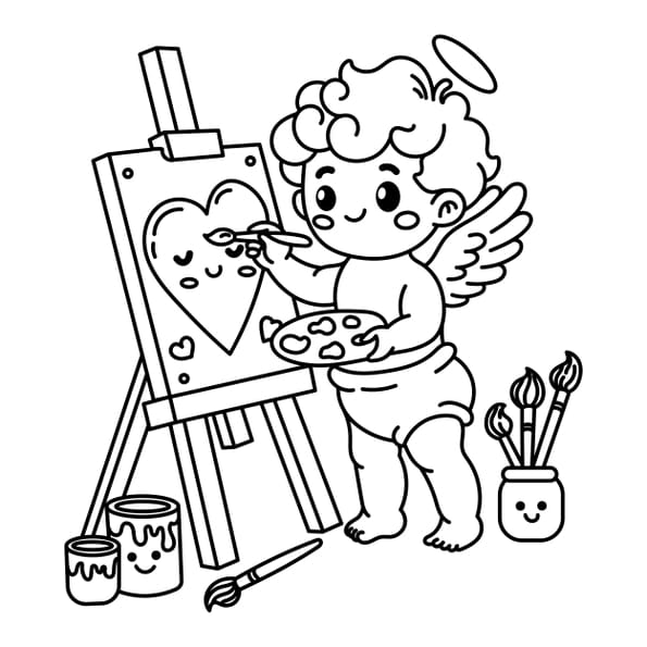 Cupidon peint un joli c&oelig;ur pour la Saint-Valentin