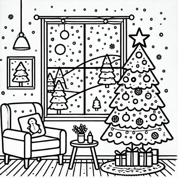 Coloriage sapin de Noël sous la neige