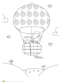 Coloriage voyage en ballon a fleurs