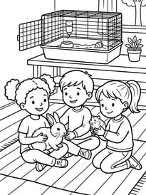 Les enfants c&acirc;linent leurs animaux de compagnie