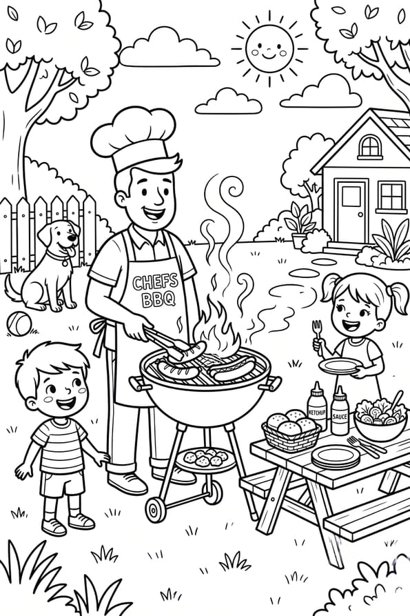 Barbecue dans le jardin avec papa