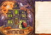 Carte invitation Halloween manoir hant&eacute;