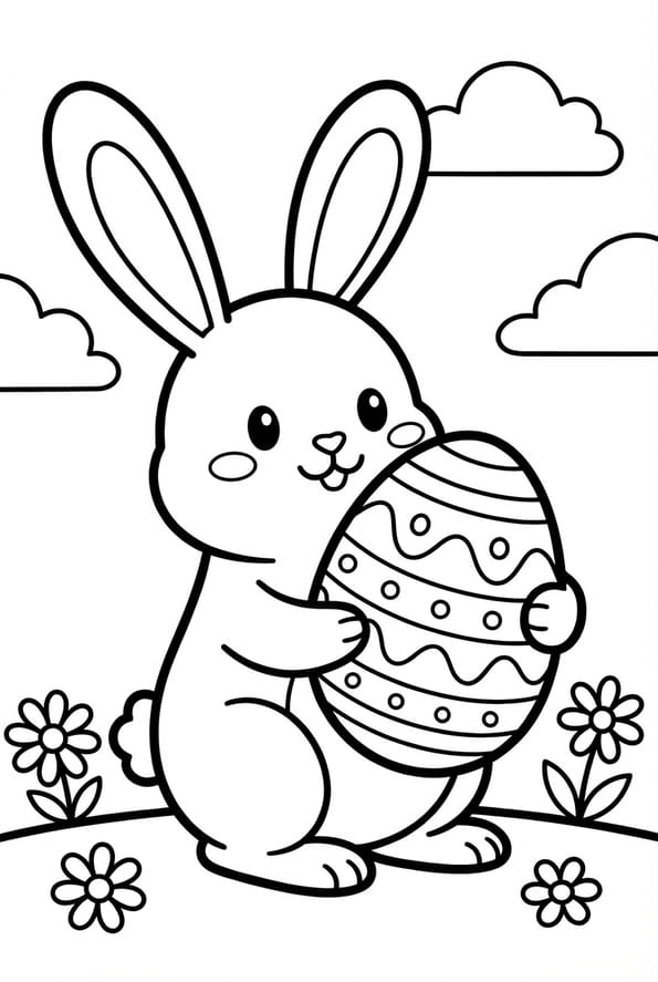 Coloriage d'un lapin de P&acirc;ques niveau maternelle
