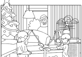 Coloriage ouvrir cadeaux noel