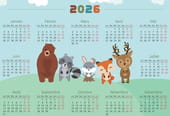 Calendrier 2026&nbsp;sur le th&egrave;me des animaux de la for&ecirc;t