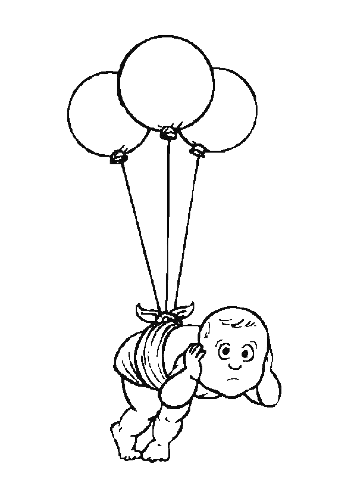 Coloriage Bebe Emporte Par Les Ballons