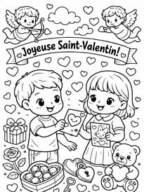 Deux enfants s'offrent des jolies cartes de Saint-Valentin