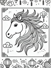 Coloriage du Nouvel An chinois&nbsp;: le signe du Cheval &agrave; l'honneur