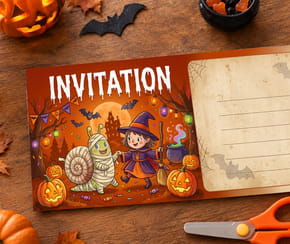 Carte invitation Halloween momie et sorci&egrave;re
