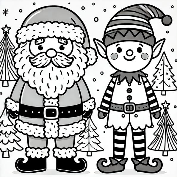 Coloriage du père Noël et d'un lutin