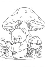 Coloriage d'un ours qui lit un livre dans la for&ecirc;t