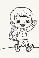 Coloriage d'un &eacute;colier avec son cartable