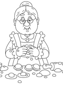 Coloriage d'une mamie qui cuisine