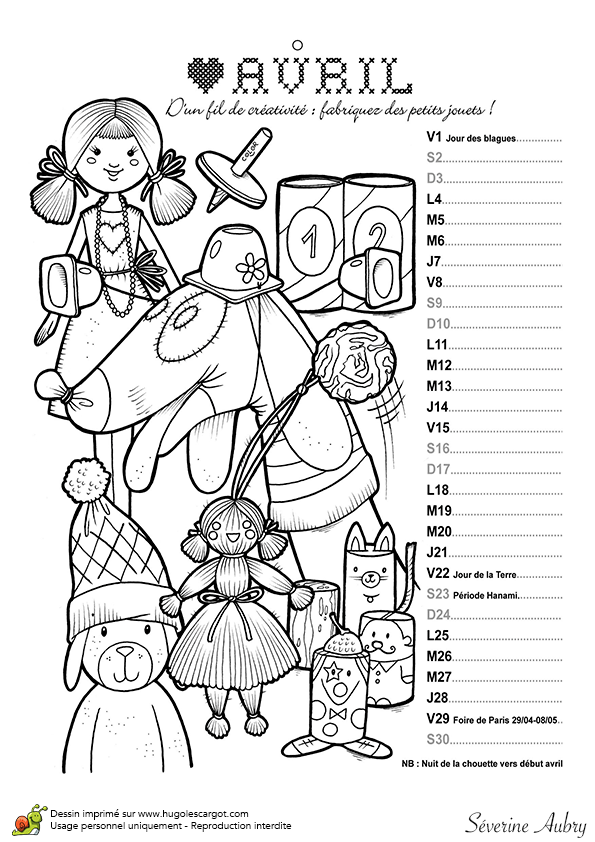 Coloriage mois d'avril du calendrier des petites choses
