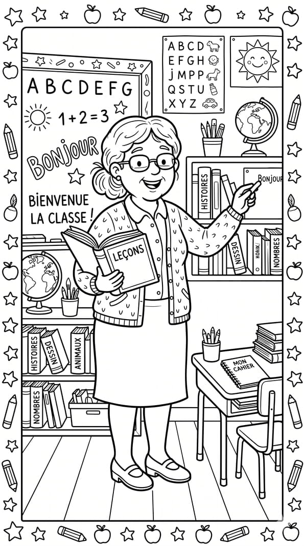 Coloriage ma&icirc;tresse en classe