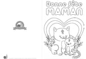 Carte "bonne f&ecirc;te maman" avec des chats &agrave; colorier soi-m&ecirc;me