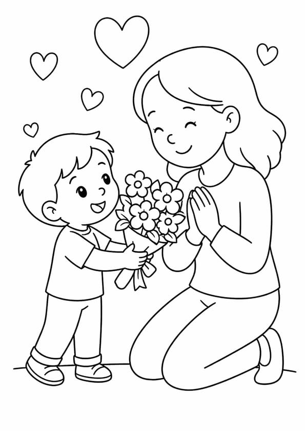Coloriage offrir des fleurs &agrave; maman