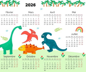 Calendrier 2026&nbsp;sp&eacute;cial dinosaures