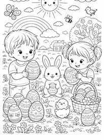 Les enfants font la chasse aux &oelig;ufs avec le lapin de P&acirc;ques